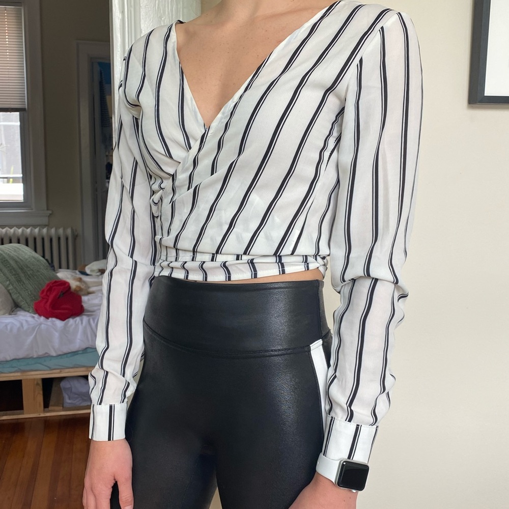 Pinstripe tie long sleeve top